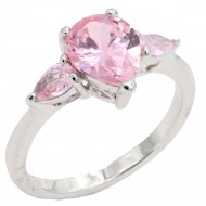 Rhodium Plated With Pink Color CZ Engagement rings. Size 9