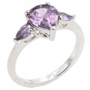 Rhodium Plated With Pink Color CZ Engagement rings. Size 9