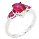 Rhodium Plated With Ruby Color CZ Engagement rings. Size 9