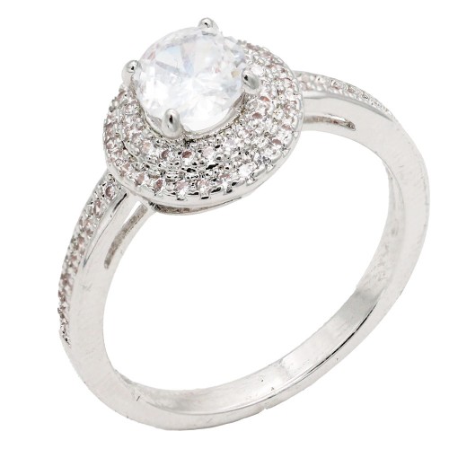 Rhodium Plated With Clear Color CZ Engagement rings. Size 9