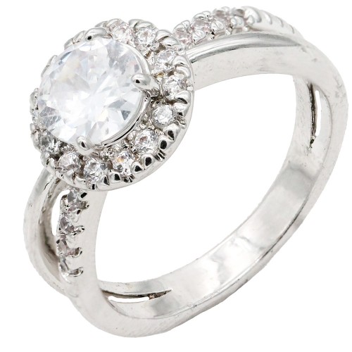 Rhodium Plated With Clear Color CZ Engagement rings. Size 9