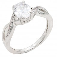 Rhodium Plated With Clear Color CZ Engagement rings. Size 9