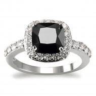 Princess Cut Black CZ Rhodium Plated Wedding Engagement Ring