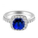 Princess Cut Blue CZ Rhodium Plated Wedding Engagement Ring
