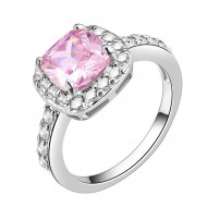 Princess Cut Pink CZ Rhodium Plated Wedding Engagement Ring
