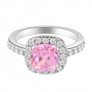 Princess Cut Pink CZ Rhodium Plated Wedding Engagement Ring