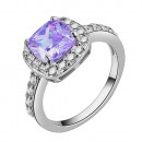 Princess Cut Purple CZ Rhodium Plated Wedding Engagement Ring