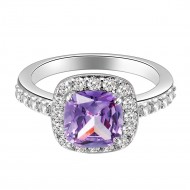 Princess Cut Purple CZ Rhodium Plated Wedding Engagement Ring