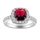Princess Cut Red CZ Rhodium Plated Wedding Engagement Ring
