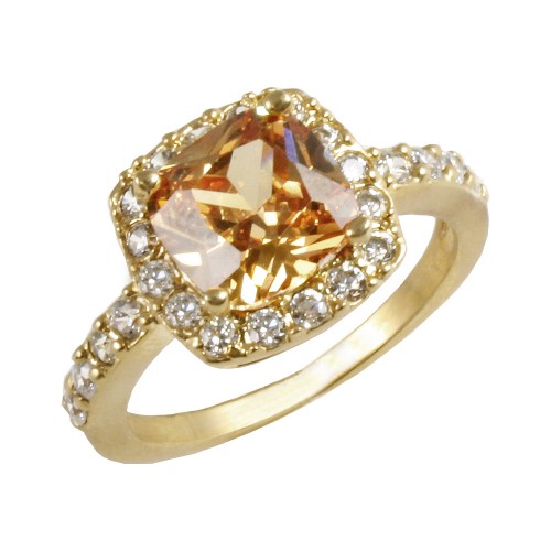 Princess Cut Topaz CZ Gold Plated Wedding Engagement Ring