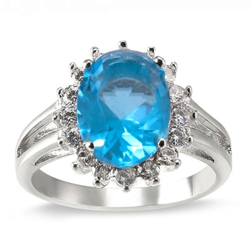 Royal Blue Oval CZ Engagement Ring