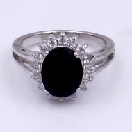 Rhodium Plated Black Oval CZ Engagement Ring