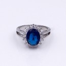 Rhodium Plated Blue Oval CZ Engagement Ring