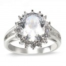 Rhodium Plated Clear Oval CZ Engagement Ring