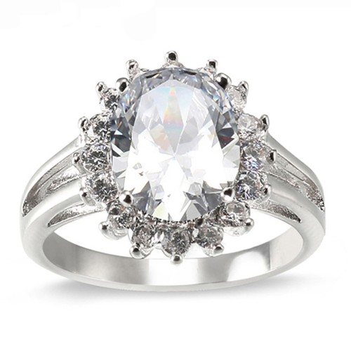 Rhodium Plated Clear Oval CZ Engagement Ring