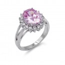 Rhodium Plated Purple Oval CZ Engagement Ring