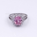 Rhodium Plated Pink Oval CZ Engagement Ring