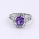 Rhodium Plated Purple Oval CZ Engagement Ring
