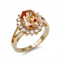 Gold Plated Topaz Oval CZ Engagement Ring