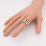 Tri-Tone Mirco Paved Crystal Stackable Statement Ring