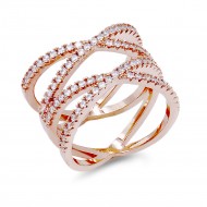 Micro Paved Clear CZ Rose Gold Plated Double Cross Statement Ring