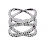 Micro Paved Clear CZ Rhodium Plated Double Cross Statement Ring