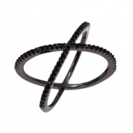 Jet black Single X CrissCross CZ Fashion Statement Ring