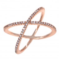 Rose Gold Plated Single X CrissCross Clear CZ Fashion Statement Ring
