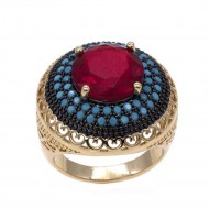 Gold Plated with Red Cubic Zirconia Statement Cocktail Ring