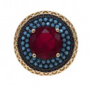 Gold Plated with Red Cubic Zirconia Statement Cocktail Ring