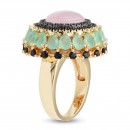 Gold Plated with Rose Quartz Cubic Zirconia Cocktail Statement Ring