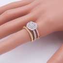 Tri-tone 3 Pcs Stacking With CZ Flower Rings
