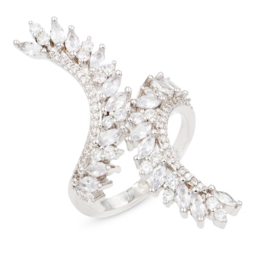 Rhodium Plated with Clear Cubic Zirconia Adjustable Ring