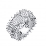 Rhodium Plated With Clear Cubic Zirconia Wide Band Rings