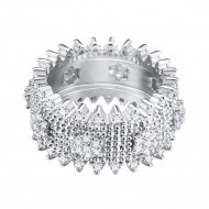 Rhodium Plated With Clear Cubic Zirconia Wide Band Rings