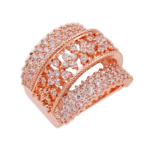 Rose Gold Plated With Clear Cubic Zirconia Statement Rings