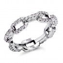 Rhodium Plated With CZ Pave Link Ring. Size 9