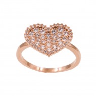 Rose Gold Plated With Clear Cubic Zirconia Heart Adjustable Rings