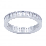Rhodium Plated With Clear CZ Cubic Zirconia Eternity Band Sized Rings