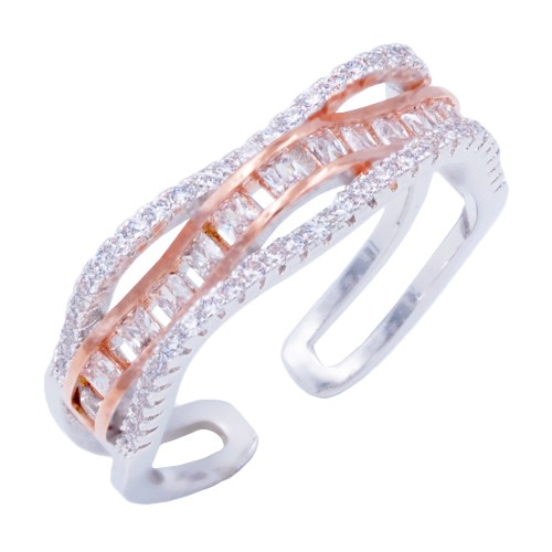 3-Tone Plated With CZ Cubic Zirconia Adjustable Rings
