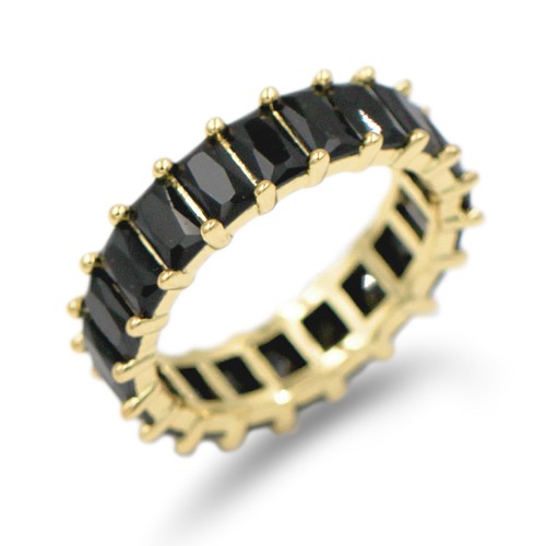 Gold Plated With Black CZ Cubic Zirconia Eternity Band Sized Rings