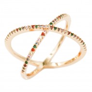 Gold Plated With Multi Color CZ Cubic Zirconia Criss Cross Rings