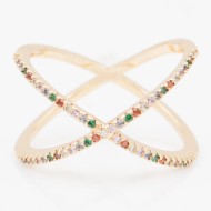 Gold Plated With Multi Color CZ Cubic Zirconia Criss Cross Rings