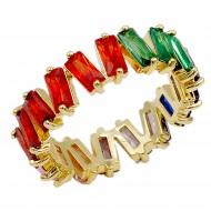 Gold Plated with Multi Color CZ Cubic Zirconia Eternity Rings