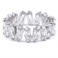 Rhodium Plated with Clear Color CZ Cubic Zirconia Eternity Rings