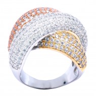 Three Tone Plated With CZ Cubic Zirconia Pave Sized Ring