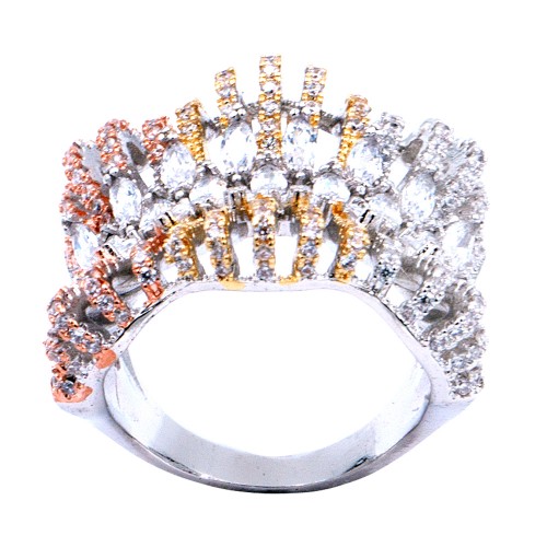 Three Tone Plated With CZ Cubic Zirconia Pave Sized Ring