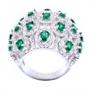 Rhodium Plated With Emerald Green CZ Cubic Zirconia Pave Sized Ring