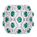 Rhodium Plated With Emerald Green CZ Cubic Zirconia Pave Sized Ring