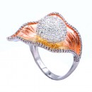 Three Tone Plated With CZ Cubic Zirconia Leaf-Shaped Pave Sized Ring